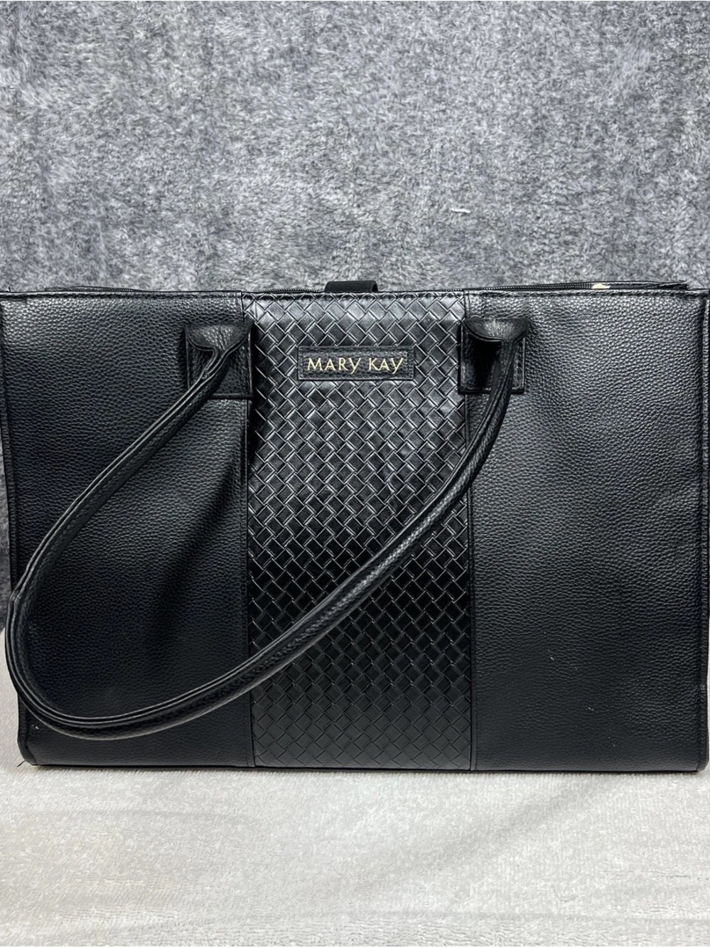 Mary Kay Black Woven-Center Leather Laptop Tote